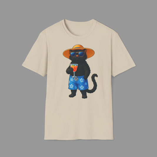 ZALOPA - Happy Cat on Vacation T-Shirt Funny Summer & Beach Lover Gift.