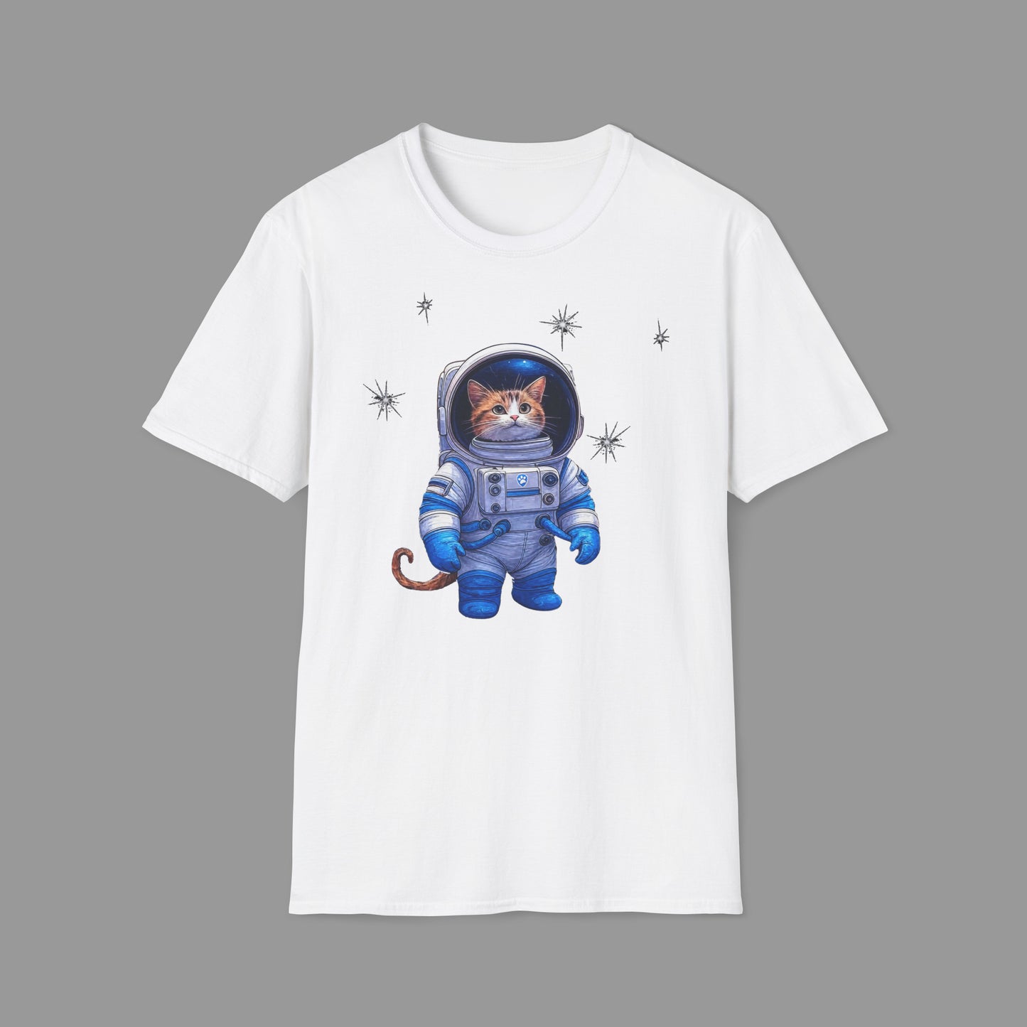ZALOPA - Cute Cat Astronaut T Shirt with Stars and Galaxy Space Inspired Graphic Tee for Cat Lovers.
