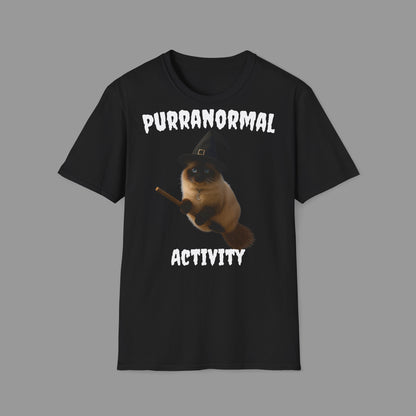 ZALOPA - Halloween Witch Cat T Shirt with Moon Necklace and Broomstick Magical Graphic Tee for Cat Lovers.