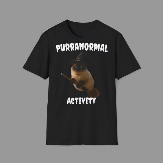 ZALOPA - Halloween Witch Cat T Shirt with Moon Necklace and Broomstick Magical Graphic Tee for Cat Lovers.