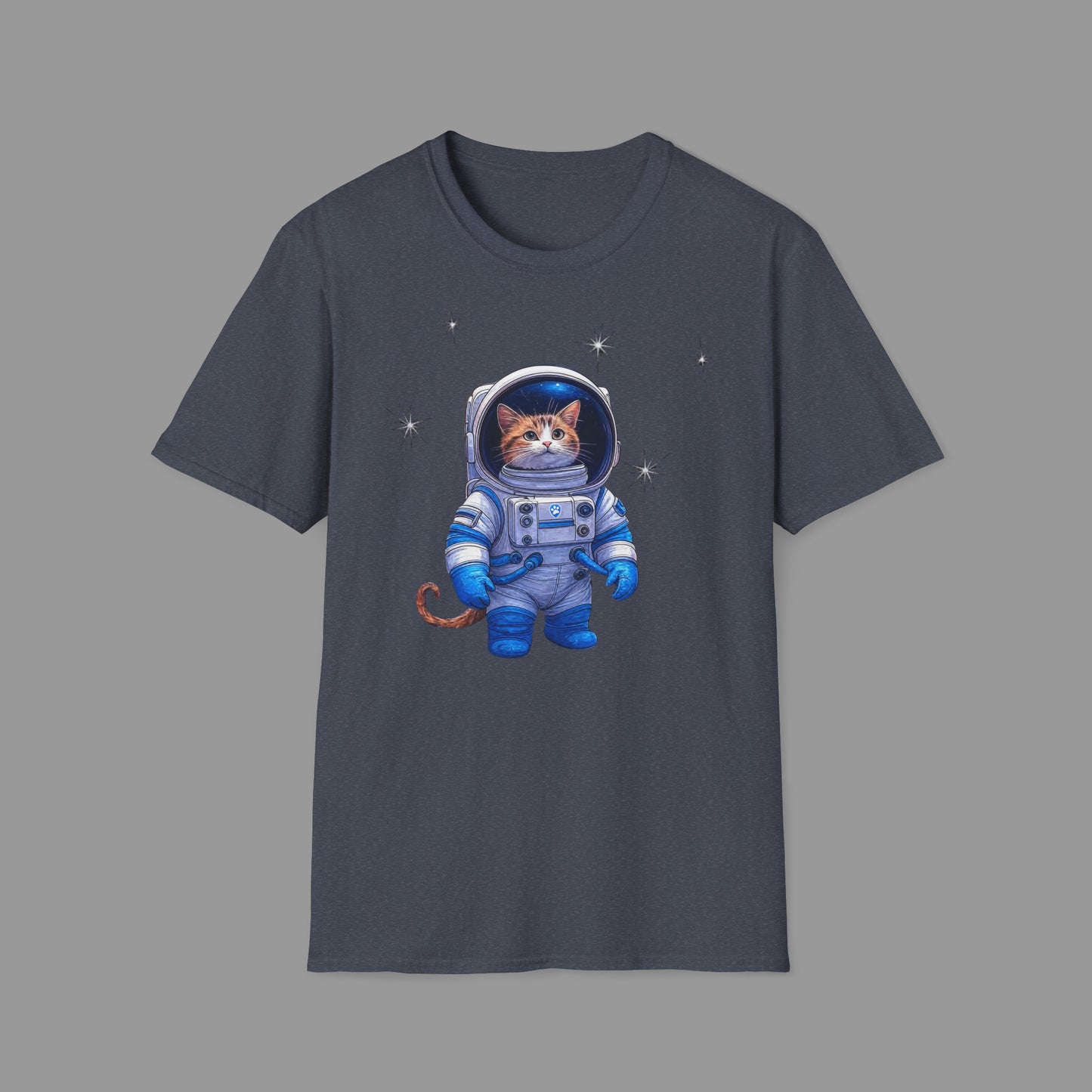ZALOPA - Cute Cat Astronaut T Shirt with Stars and Galaxy Space Inspired Graphic Tee for Cat Lovers.