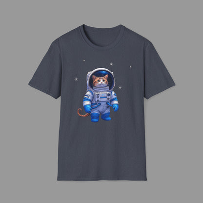 ZALOPA - Cute Cat Astronaut T Shirt with Stars and Galaxy Space Inspired Graphic Tee for Cat Lovers.