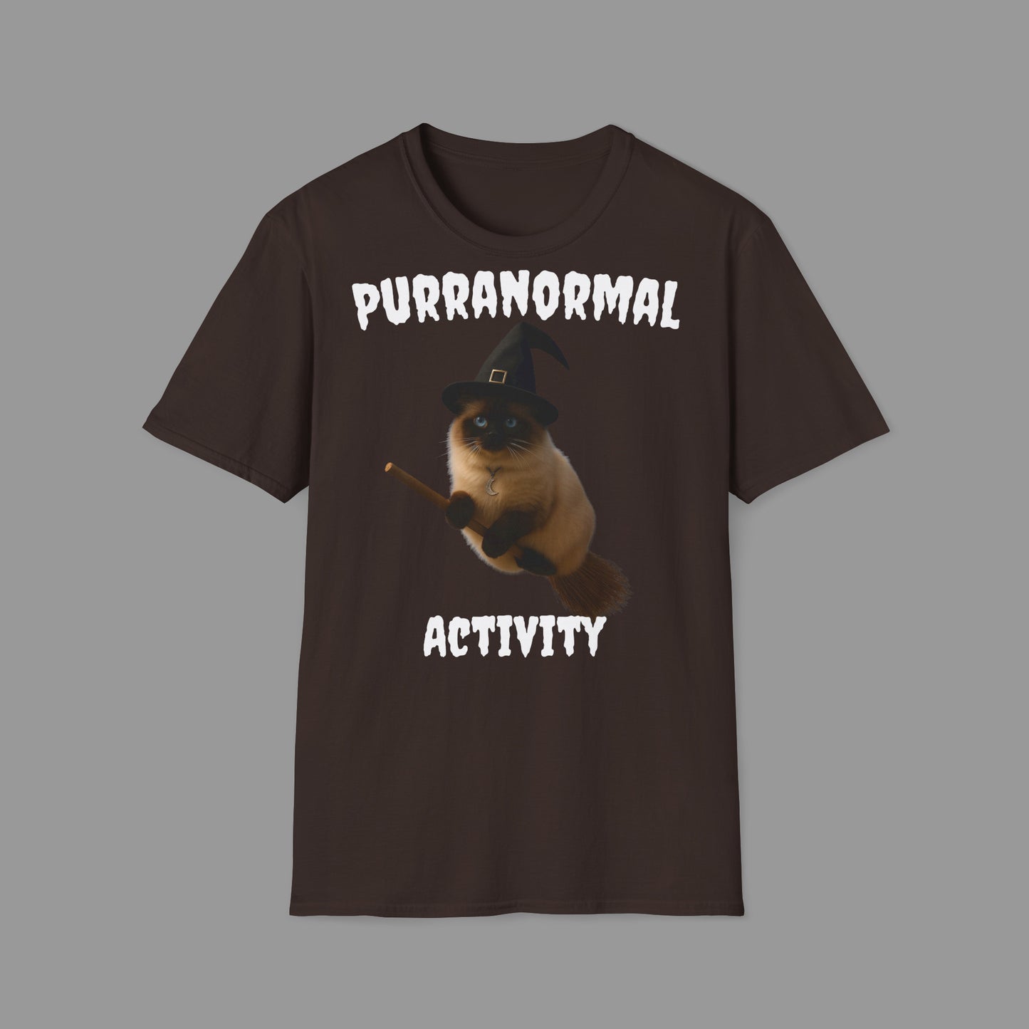 ZALOPA - Halloween Witch Cat T Shirt with Moon Necklace and Broomstick Magical Graphic Tee for Cat Lovers.