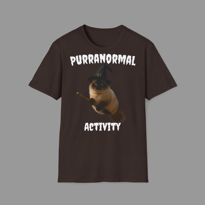 ZALOPA - Halloween Witch Cat T Shirt with Moon Necklace and Broomstick Magical Graphic Tee for Cat Lovers.