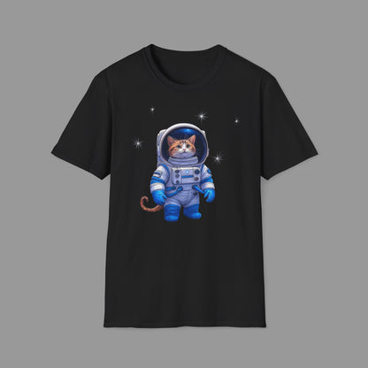 ZALOPA - Cute Cat Astronaut T Shirt with Stars and Galaxy Space Inspired Graphic Tee for Cat Lovers.