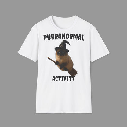 ZALOPA - Halloween Witch Cat T Shirt with Moon Necklace and Broomstick Magical Graphic Tee for Cat Lovers.