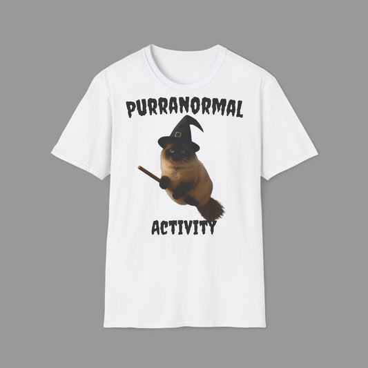 ZALOPA - Halloween Witch Cat T Shirt with Moon Necklace and Broomstick Magical Graphic Tee for Cat Lovers.