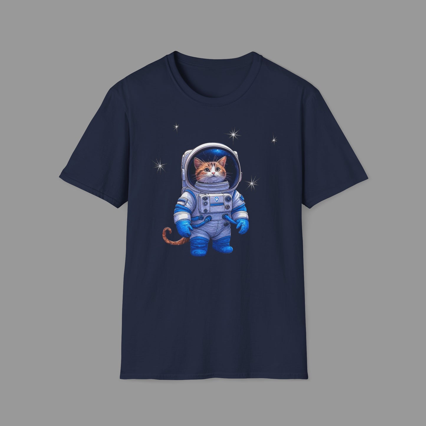 ZALOPA - Cute Cat Astronaut T Shirt with Stars and Galaxy Space Inspired Graphic Tee for Cat Lovers.