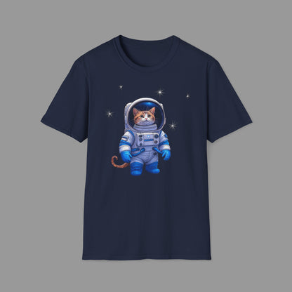 ZALOPA - Cute Cat Astronaut T Shirt with Stars and Galaxy Space Inspired Graphic Tee for Cat Lovers.