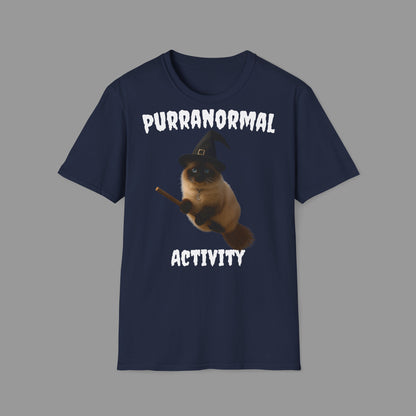 ZALOPA - Halloween Witch Cat T Shirt with Moon Necklace and Broomstick Magical Graphic Tee for Cat Lovers.