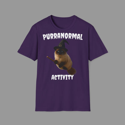 ZALOPA - Halloween Witch Cat T Shirt with Moon Necklace and Broomstick Magical Graphic Tee for Cat Lovers.