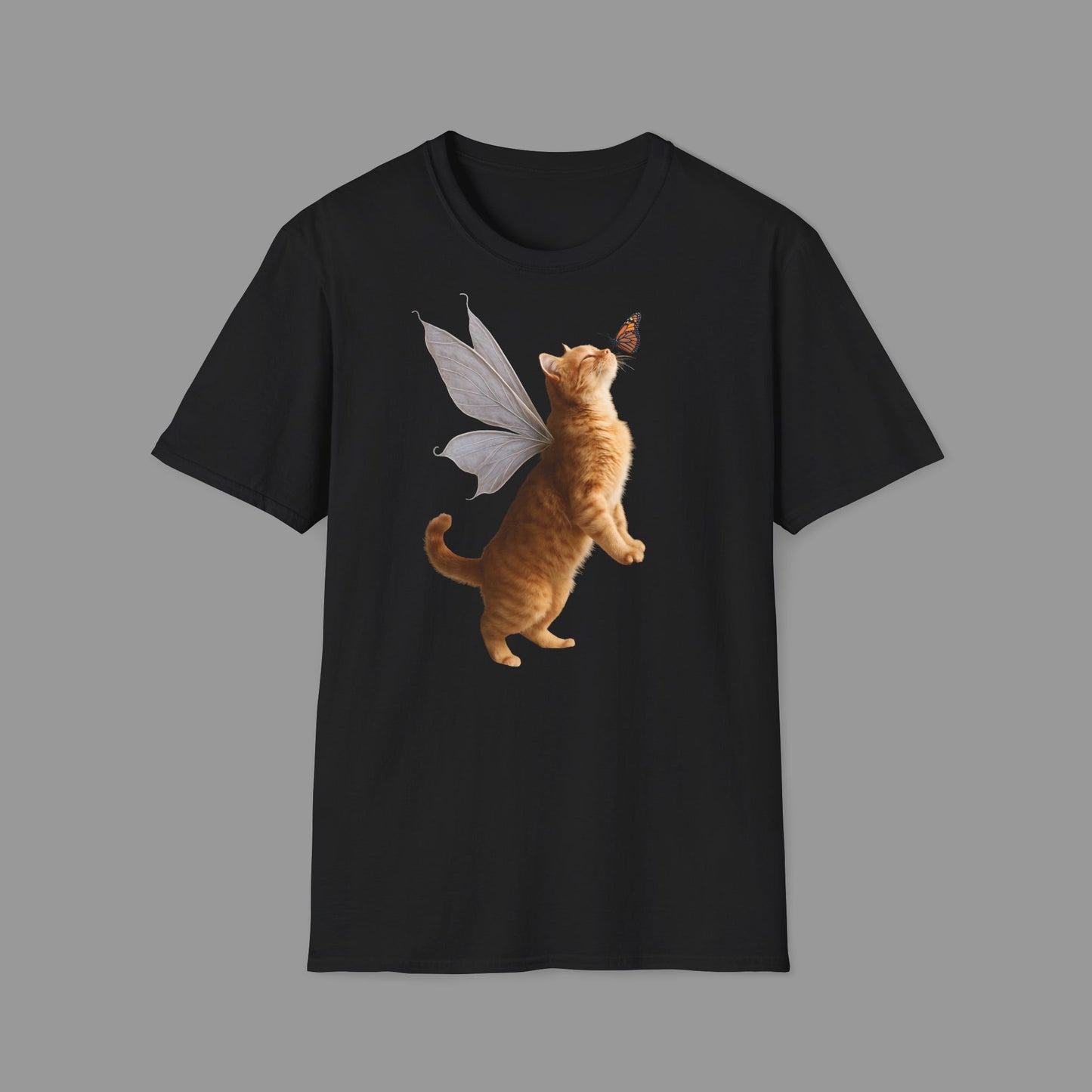 ZALOPA - Cute Fairy Cat T-Shirt with Butterfly Design Whimsical Animal Lovers Tee.
