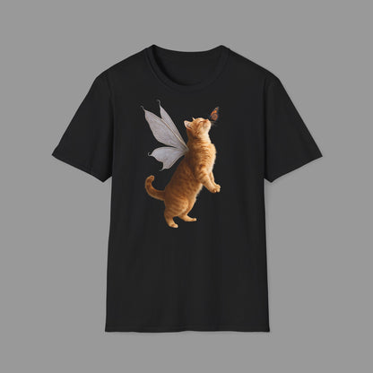 ZALOPA - Cute Fairy Cat T-Shirt with Butterfly Design Whimsical Animal Lovers Tee.