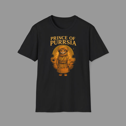 ZALOPA - Prince of Purrsia T-Shirt for Cat Lovers Humorous Cat Design Pet Lover Gift.