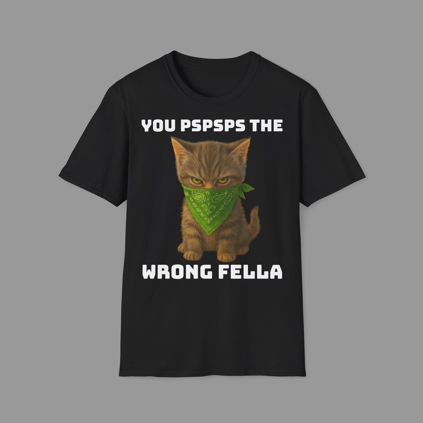 ZALOPA – Funny Cat T Shirt with Green Bandana Cool Gangster Style Graphic Tee for Cat Lovers and Pet Owners.
