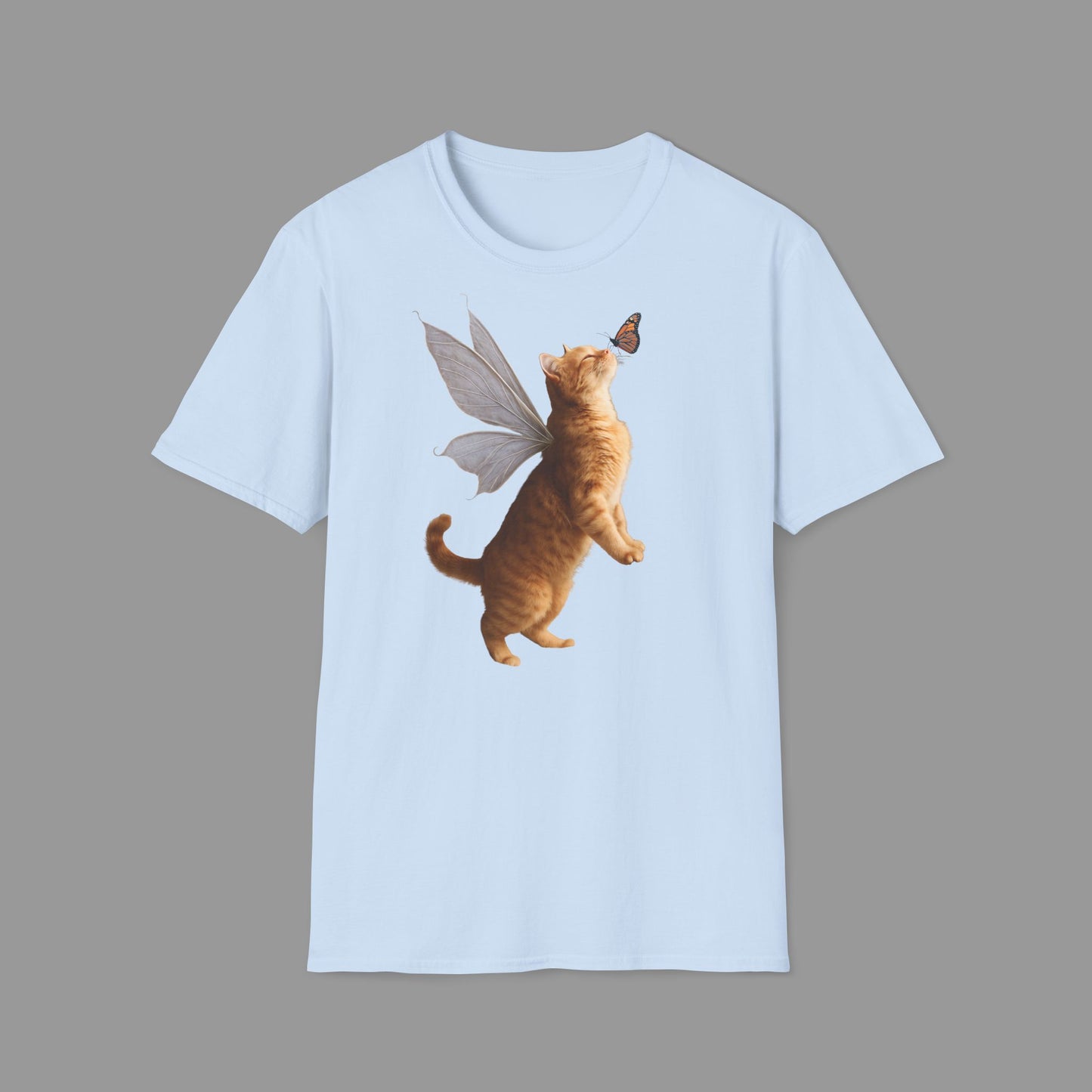 ZALOPA - Cute Fairy Cat T-Shirt with Butterfly Design Whimsical Animal Lovers Tee.
