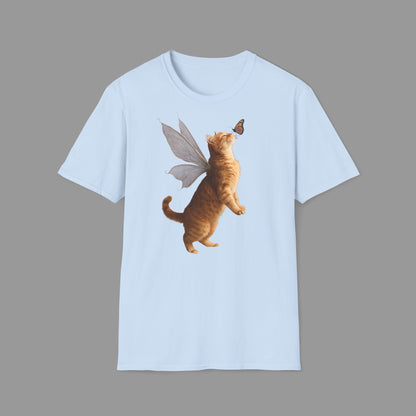 ZALOPA - Cute Fairy Cat T-Shirt with Butterfly Design Whimsical Animal Lovers Tee.