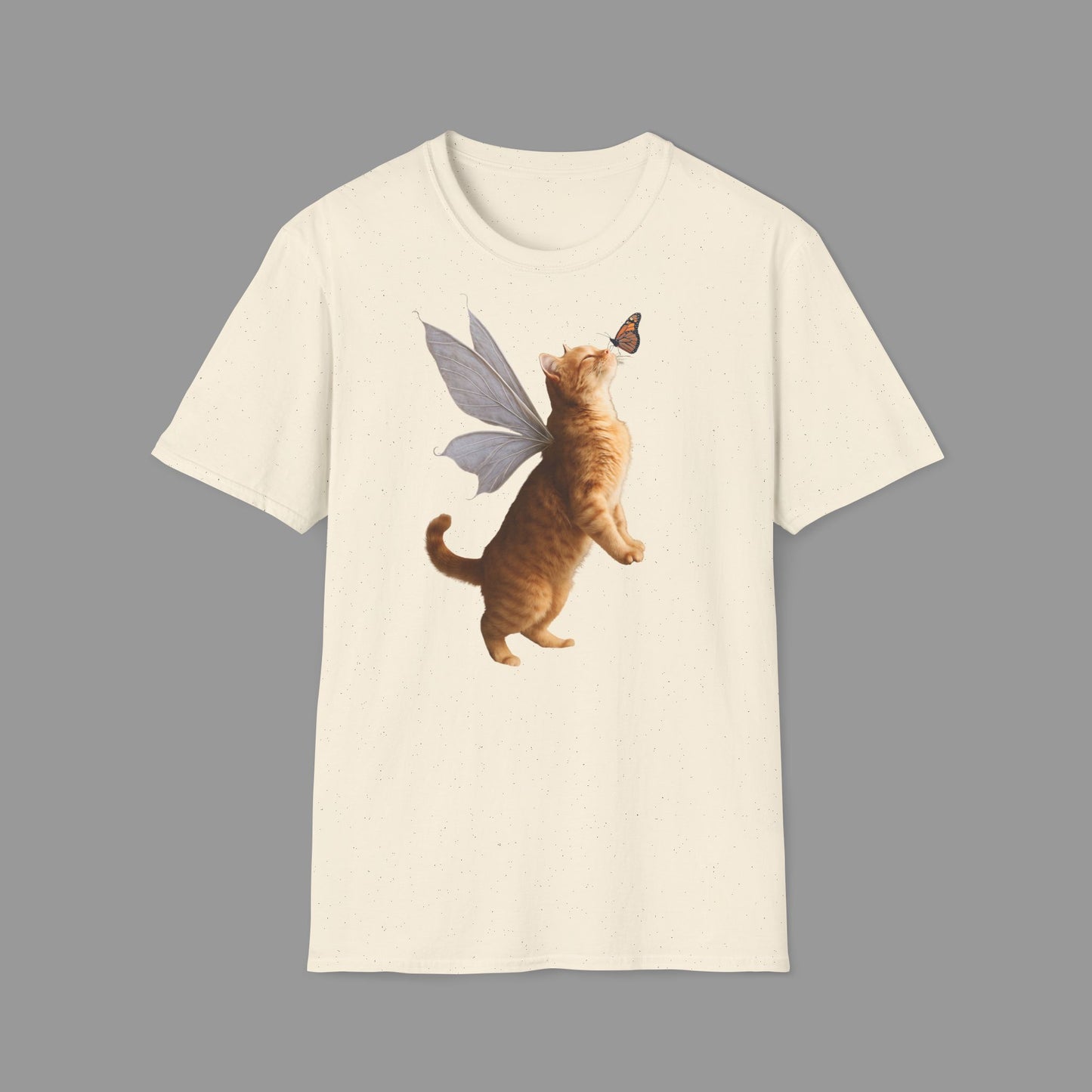 ZALOPA - Cute Fairy Cat T-Shirt with Butterfly Design Whimsical Animal Lovers Tee.