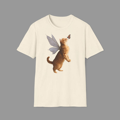 ZALOPA - Cute Fairy Cat T-Shirt with Butterfly Design Whimsical Animal Lovers Tee.