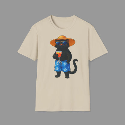 ZALOPA - Fröhliche Katze im Urlaub T-Shirt Lustiges Geschenk für Sommer- und Strandliebhaber.
