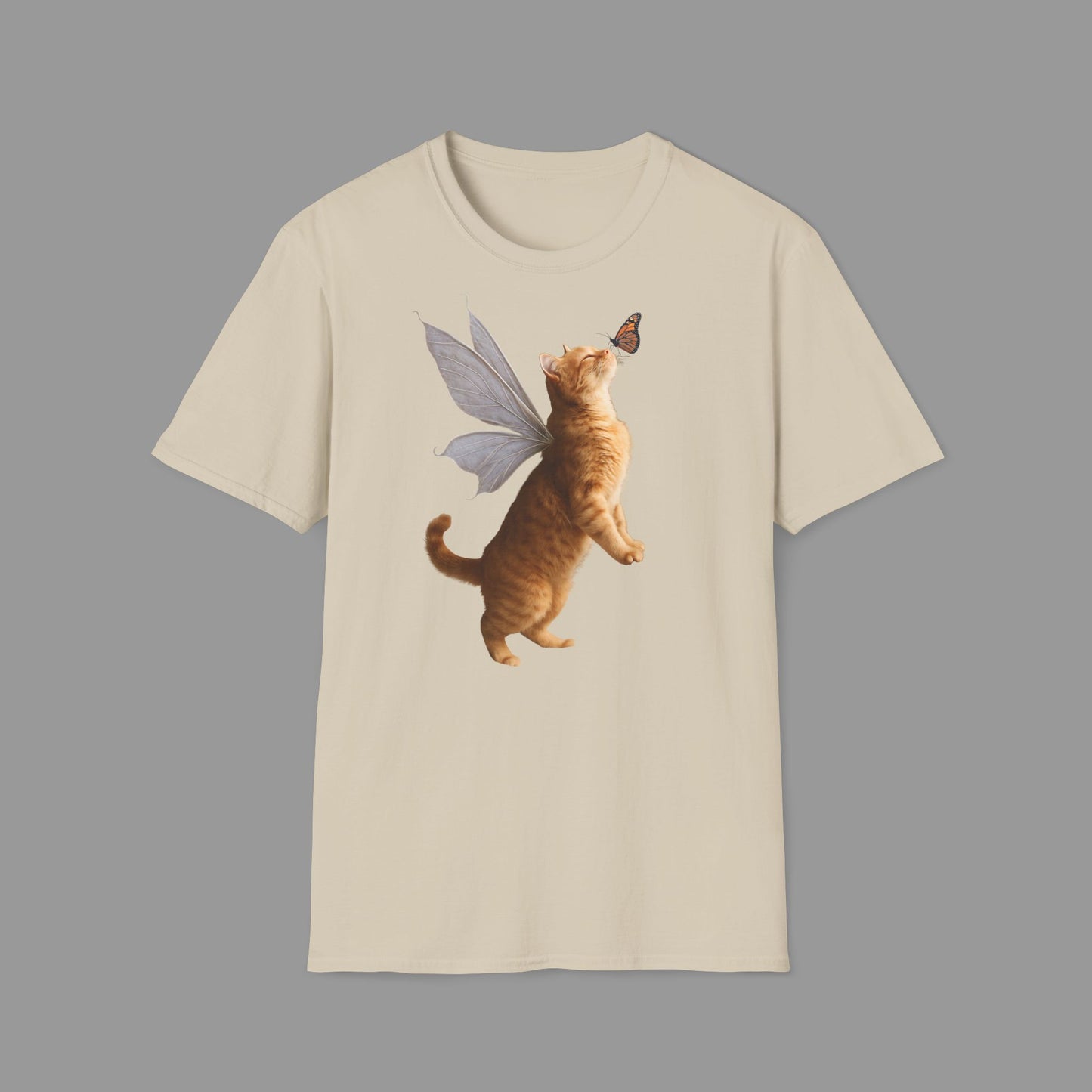 ZALOPA - Cute Fairy Cat T-Shirt with Butterfly Design Whimsical Animal Lovers Tee.