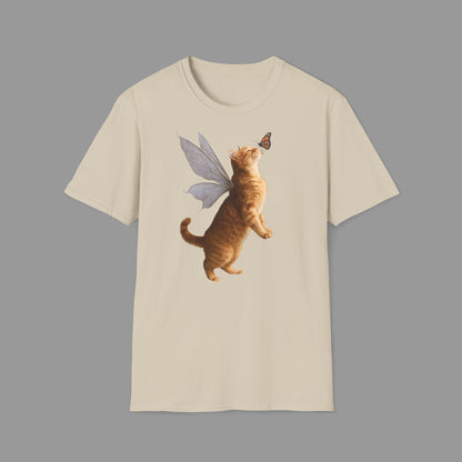 ZALOPA - Cute Fairy Cat T-Shirt with Butterfly Design Whimsical Animal Lovers Tee.
