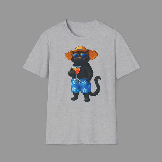 ZALOPA - Happy Cat on Vacation T-Shirt Funny Summer & Beach Lover Gift.