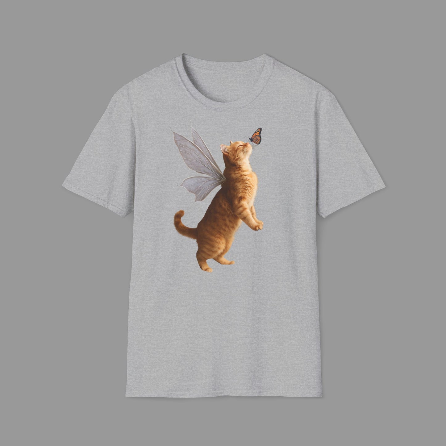 ZALOPA - Cute Fairy Cat T-Shirt with Butterfly Design Whimsical Animal Lovers Tee.