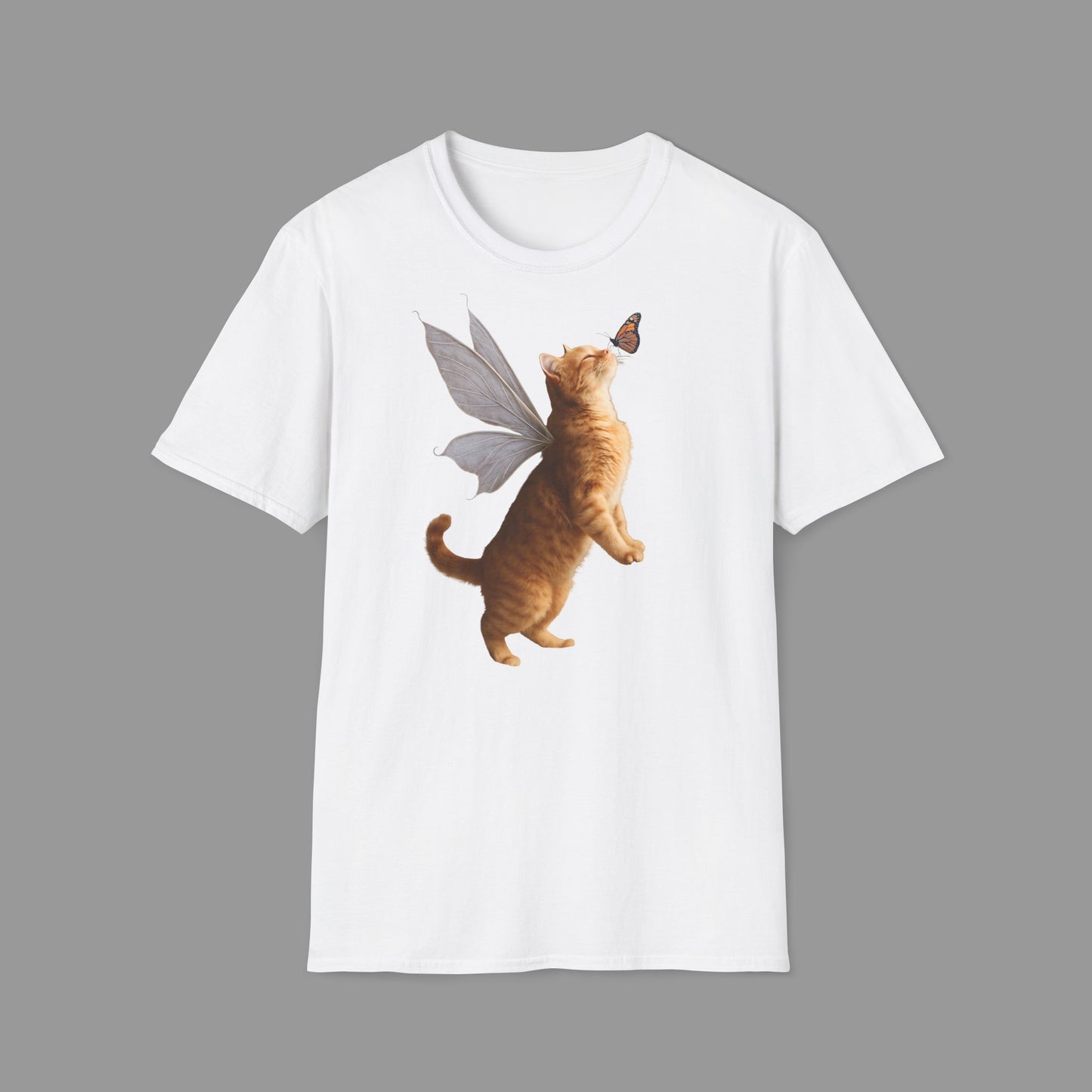 ZALOPA - Cute Fairy Cat T-Shirt with Butterfly Design Whimsical Animal Lovers Tee.