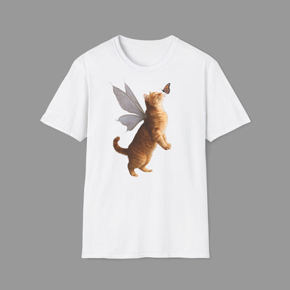 ZALOPA - Cute Fairy Cat T-Shirt with Butterfly Design Whimsical Animal Lovers Tee.
