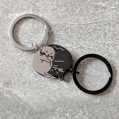 ZALOPA - Yin Yang Cat Keychain Matching Couple Keyring Set for Cat Lovers