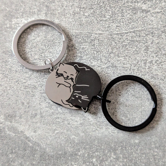 ZALOPA - Yin Yang Cat Keychain Matching Couple Keyring Set for Cat Lovers