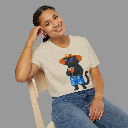 ZALOPA - Fröhliche Katze im Urlaub T-Shirt Lustiges Geschenk für Sommer- und Strandliebhaber.
