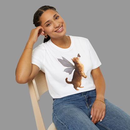 ZALOPA - Cute Fairy Cat T-Shirt with Butterfly Design Whimsical Animal Lovers Tee.