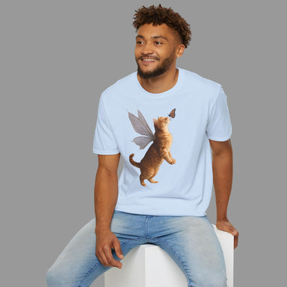 ZALOPA - Cute Fairy Cat T-Shirt with Butterfly Design Whimsical Animal Lovers Tee.