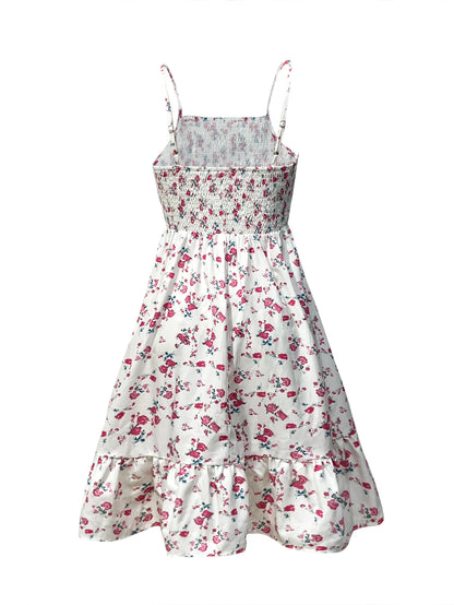 Floral Print Shirred Spaghetti Strap Sundress