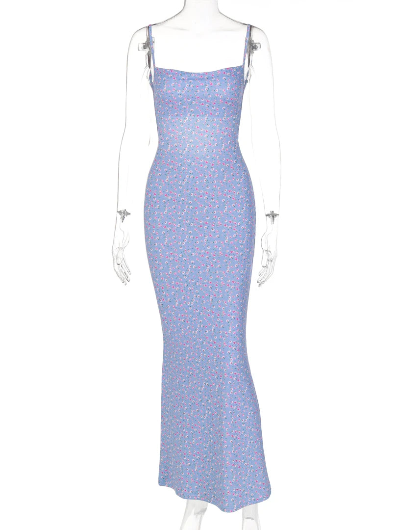 Floral Print Backless Cami Maxi Dress