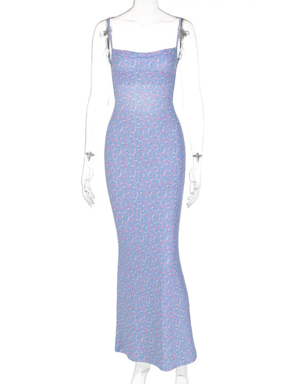 Floral Print Backless Cami Maxi Dress