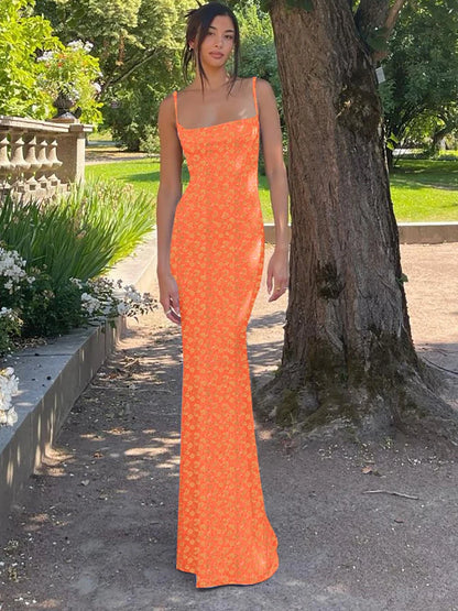 Floral Print Backless Cami Maxi Dress