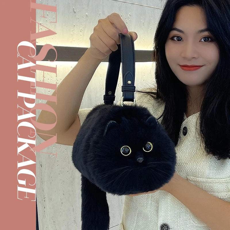 Handmade Plush Cat Shoulder and Crossbody Bag