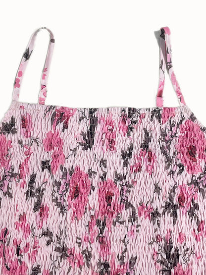 Floral Print Shirred Spaghetti Strap Sundress