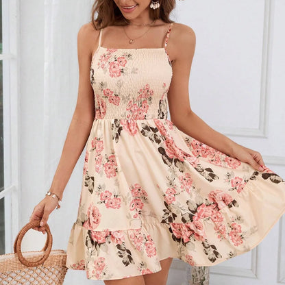 Floral Print Shirred Spaghetti Strap Sundress