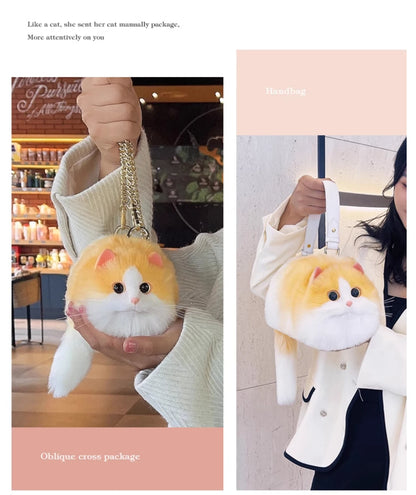 Handmade Plush Cat Shoulder and Crossbody Bag