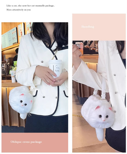 Handmade Plush Cat Shoulder and Crossbody Bag
