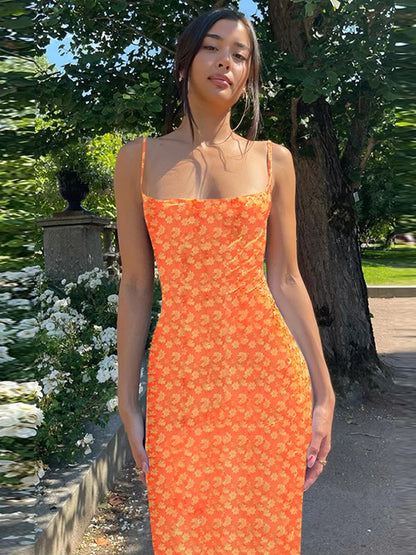 Floral Print Backless Cami Maxi Dress
