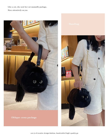 Handmade Plush Cat Shoulder and Crossbody Bag