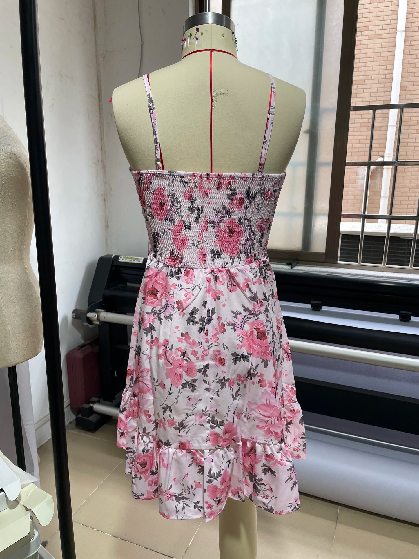 Floral Print Shirred Spaghetti Strap Sundress