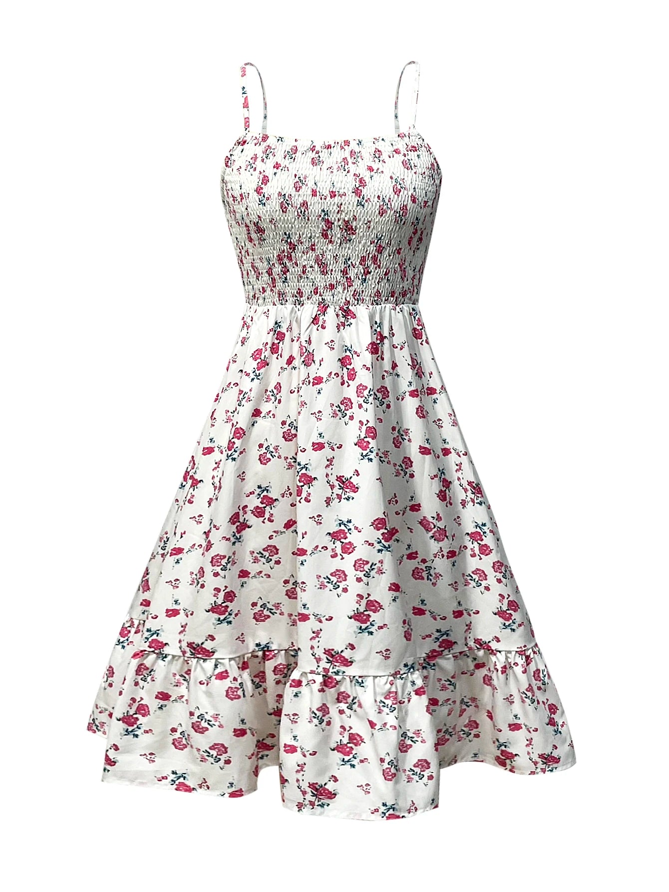 Floral Print Shirred Spaghetti Strap Sundress