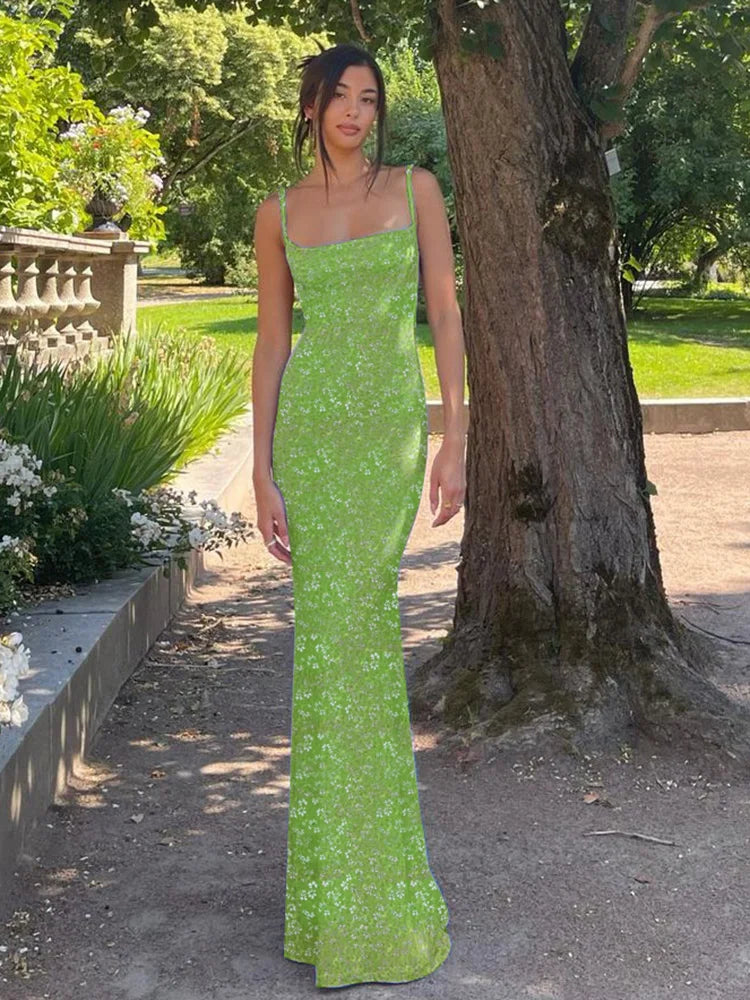 Floral Print Backless Cami Maxi Dress