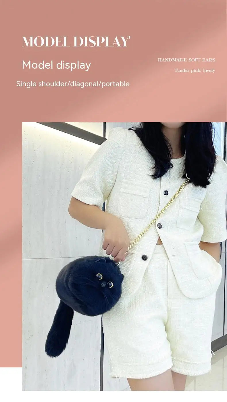 Handmade Plush Cat Shoulder and Crossbody Bag